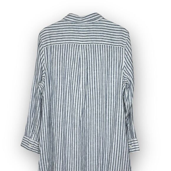 Lands’ End Shirt Dress Blue White Stripe Button Up Collared 100% Linen Womens 1X - Picture 5 of 10